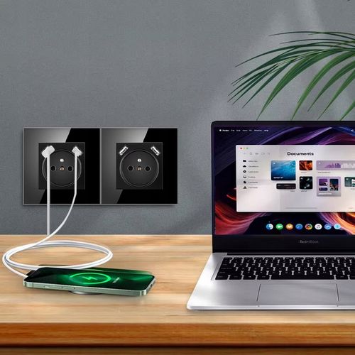 Kontakt GNIAZDO ELEKTRYCZNE Z BOLCEM szklane POJEDYNCZE CZARNE 2x USB na Arena.pl