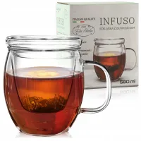 NOWOCZESNY SZKLANY KUBEK Z ZAPARZACZEM DO HERBATY ZIÓŁ 580ml SZKLANY WKŁAD