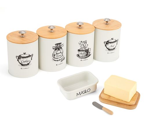 ZESTAW 4 POJEMNIKÓW KUCHENNYCH I MASELNICZKA E-6056 na Arena.pl