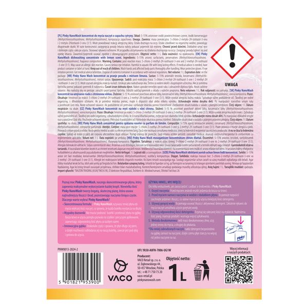 Koncentrat do mycia naczyń Cytryna 1L NanoWash PINKY zdjęcie 4