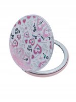 Lusterko kieszonkowe okrągłe podwójne brokat serduszka 7cm wielokolorowe