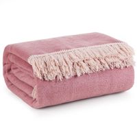 Koc 220X240 cm jasnoróżowy elegancki dwustronny z frędzlami stylowy pled