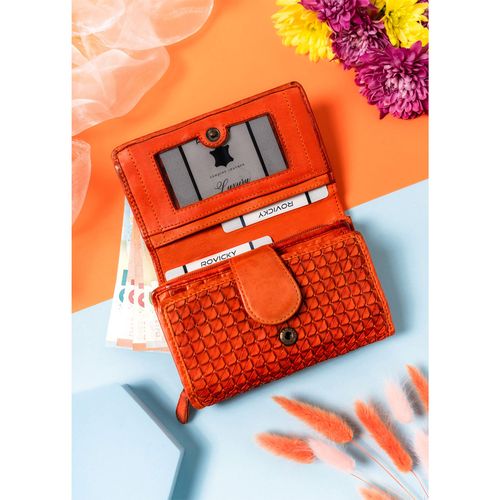 skórzany, teksturowany portfel damski z przegródkami na karty - rovicky na Arena.pl