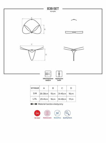 Zestaw Biustonosz i Stringi - Obsessive 838-SET-3 L/XL na Arena.pl