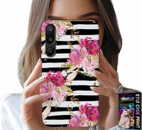 ETUI DO SAMSUNG GALAXY M16 5G - KWIATKI W CZARNO - BIAŁE PASKI WZORY