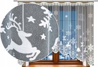 Firana świąteczna rozm, 300x150cm, Gwiazdki, Śnieżki, Renifer, Dzwonki