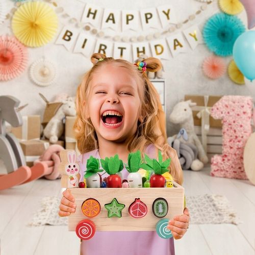 Układanka Montessori Sorter Klocków Złap Robaczka Drewniany Wózek Marchewki na Arena.pl