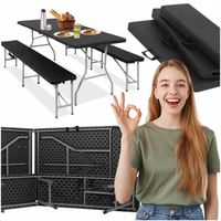 ZESTAW CATERINGOWY STÓŁ + 2 ŁAWKI OGRODOWY BANKIETOWY SKŁADANY TURYSTYCZNY
