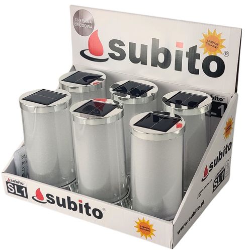 Znicz solarny LED SUBITO (S082) srebrny/biały ciepły 16 cm na Arena.pl