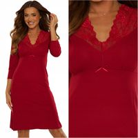 Koszula nocna z koronką długi rękaw De Lafense Lilian 810 bordowy XXL