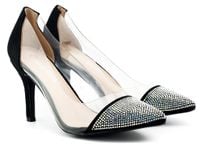 Czarne szpilki damskie przeźroczyste z cyrkoniami 40