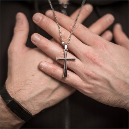 Zawieszka krzyż chrześcijański krzyżyk srebrna STAL CHIRURGICZNA BLINGART na Arena.pl