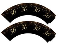 Papilotki na muffinki czarne Sparkling 30 urodziny, 6 szt.