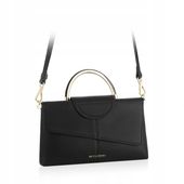 BETLEWSKI mała torebka damska czarna kopertówka lekka metalowy uchwyt