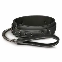 easytoys obroża z smyczą regulowana skorzana 40-54 cm czarna