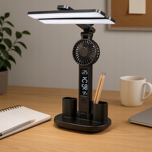 LAMPKA NA BIURKO BIURKOWA NOCNA LED z wiatrakiem zegarem szkolna na Arena.pl