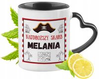 Kubek Czarny Z Uszkiem W Kształcie Serca Dla Melanii Idealny Na Prezent