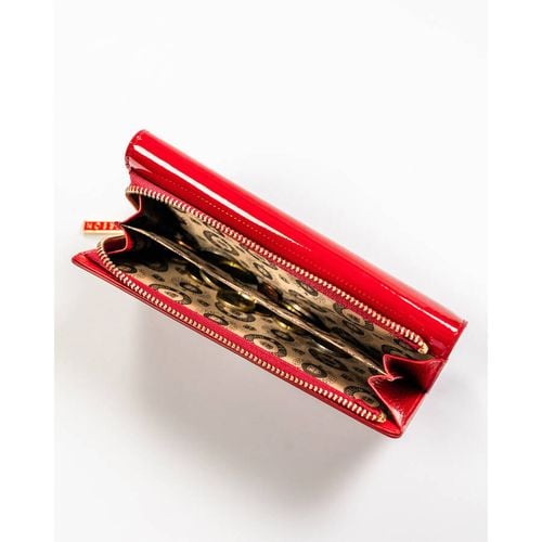 lakierowany, duży portfel damski w kolorze czerwonym z systemem na Arena.pl