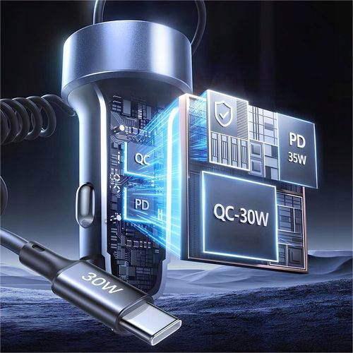 Mocna ładowarka samochodowa POLION USB-A 2xUSB-C 65W QC3.0 PD z przewodem na Arena.pl