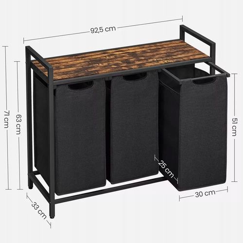 Kosz wolnostojący 3 PRZEGRÓDKI na pranie 3x38L 92,5x33x71 VINTAGE z na Arena.pl