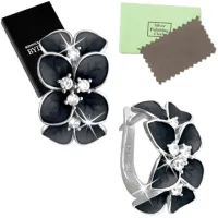 SREBRNE KOLCZYKI 925 DLA KOBIETY KWIATY CZARNE, KOLCZYKI SREBRO ANGIELSKIE
