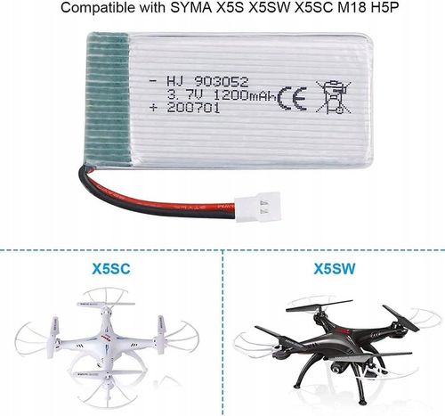 2 Stk Akumulator 3.7v 1200mAh Drones Syma X5SC RC na Arena.pl