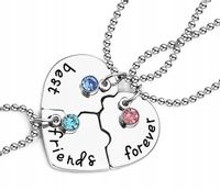 Naszyjnik Damski 3sz łańcuszki dla przyjaciółek Serce Przyjaźni BFF Srebrny