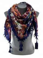 Chustka apaszka z frędzlami folk patchworkowa kwiaty granatowy 63 / DA-35