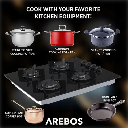 Arebos - Płyta gazowa | Szkło | Kuchenka 4 palnikowa na Arena.pl