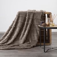 Koc 150x200 NINA beżowy flanelowy miękki ciepły i puszysty efekt 3D