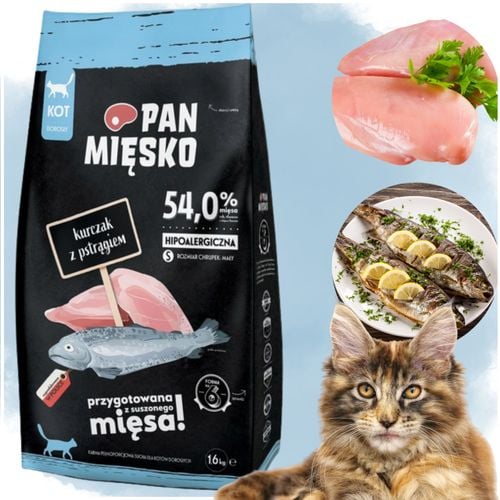 sucha karma dla kota kurczak z pstrągiem pan mięsko hipoalergieczna s 1.6kg na Arena.pl
