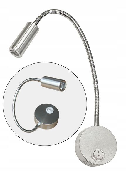 Srebrna lampka FLEXI nocna do czytania do sypialni Kiniet LED 3W Wobako zdjęcie 1