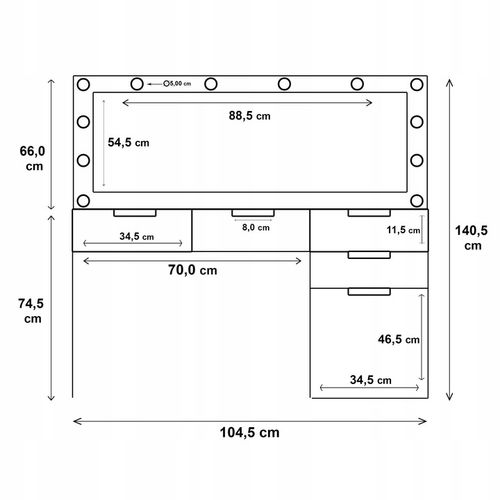TOALETKA KOSMETYCZNA BIAŁA Z LUSTREM I OŚWIETLENIEM LED SUNNY + na Arena.pl
