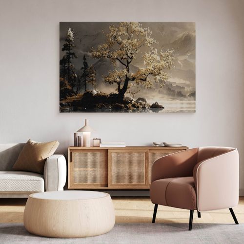 Obraz Na Płótnie Do Salonu Abstrakcyjne Drzewo Krajobraz Góry 90cm x 60cm na Arena.pl