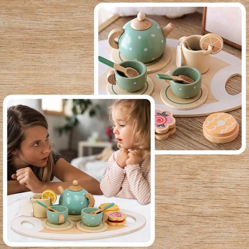 ZESTAW DO HERBATY KAWY DLA DZIECI DREWNIANY SERWIS KAWOWY DO ZABAWY PREZENT na Arena.pl