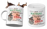 Dla Mateusza Zestaw Kubek + Skarbonka Na Prezent Z Nadrukiem Ze Zdjęciem