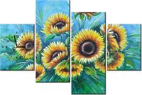 120CM 80CM ZEGAR 4 ELEM SŁONECZNIKI NIEBIESKIM OBRAZ ŚCIENNY