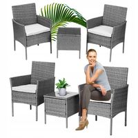 Zestaw Mebli Ogrodowych z Technorattanu Komplet Stolik Krzesła + 2 Poduszki