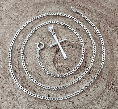 SREBRNY ŁAŃCUSZEK PANCERKA I KRZYŻYK 020/50CM ZESTAW IDEALNY NA PREZENT na Arena.pl