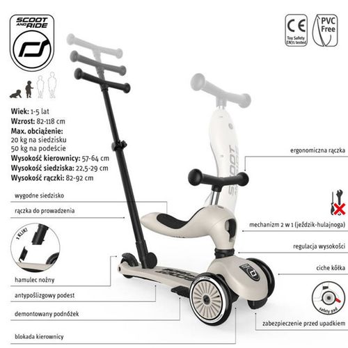 Jeździk i Hulajnoga Scootandride 2W1 z rączką do prowadzenia Ash Highwaykick 1 Push and Go na Arena.pl