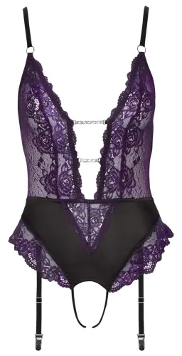 cottelli lingerie body koronkowe fiolet xl z paskami do pończoch na Arena.pl