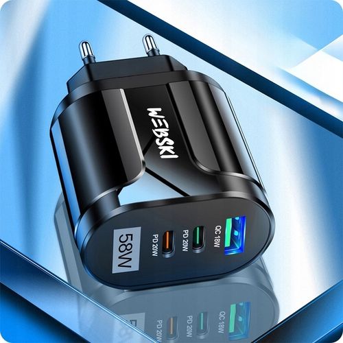 ZESTAW DO ŁADOWANIA ŁADOWARKA 58W 2xUSB-C PD 20W + USB QC 3.0 Z KABLEM 5W1 na Arena.pl