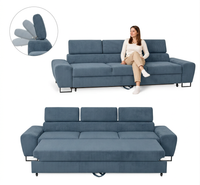 Kanapa sofa rozkładana f spania reg zagłówek sztruks granatowy Savio 3 os