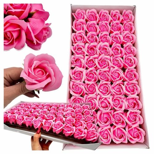 Róże mydlane flower box 50 sztuk główki z szypułką do bukietów dekoracji na Arena.pl