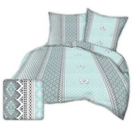 Pościel z kory 160x200 wzór miętowo-szara koronka z kokardami