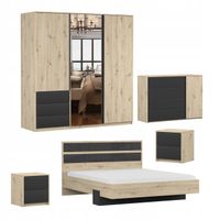 Zestaw sypialniany AURA szafa komoda łóżko 2x szafka nocna ARTISAN/CZARNY