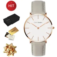 SKÓRZANY ZEGAREK DAMSKI NA PASKU SZARY ZŁOTY GRAWER PREZENT DLA ŻONY MAMY