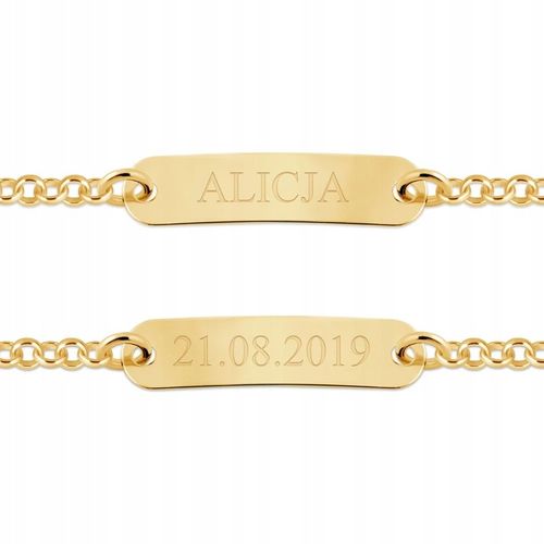 Bransoletka Srebrna 925 Złocona z Grawerem Koniczynka Prezent na Chrzest na Arena.pl