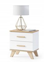 SZAFKA NOCNA STOLIK NOCNY SYPIALNI 2 SZUFLADY BIAŁY MAT DĄB WOTAN