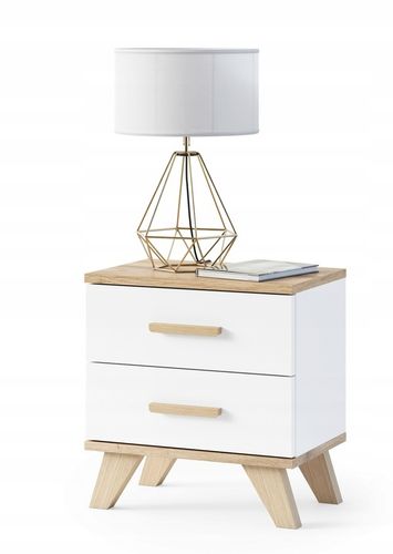 SZAFKA NOCNA STOLIK NOCNY SYPIALNI 2 SZUFLADY BIAŁY MAT DĄB WOTAN na Arena.pl